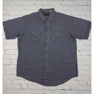 Plains Shirt Mens XL Blue Plaid Pearl Snap Western Short‎ Sleeve VTG